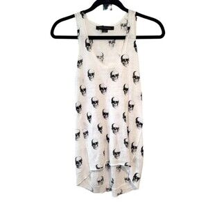 Skull Cashmere White Black Skull Print 100% Linen Racerback Tank Top Size XS